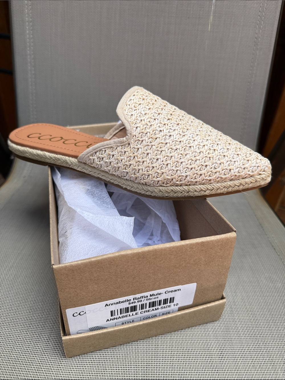 New! Ccocci Annabelle Woven Raffia Mule Summer Coastal Slide Sandals size 10